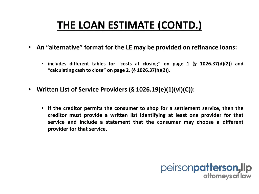 the loan estimate contd
