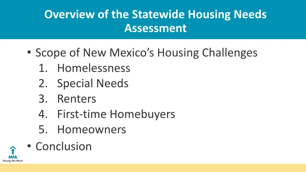 overview of the statewide housing needs assessment