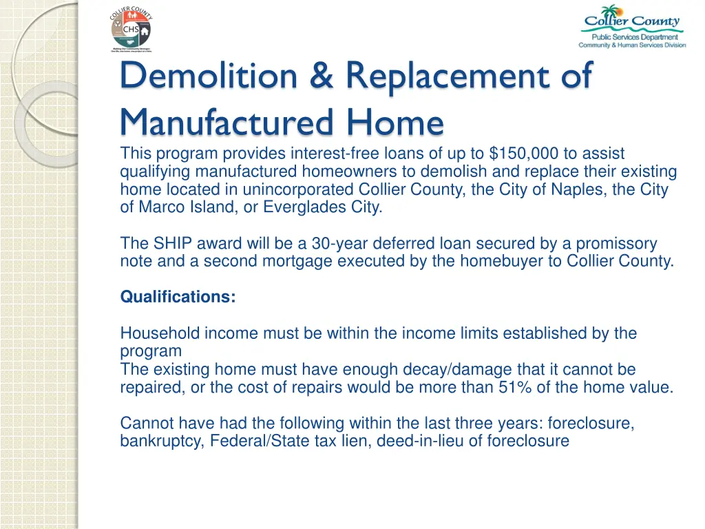demolition replacement of manufactured home this