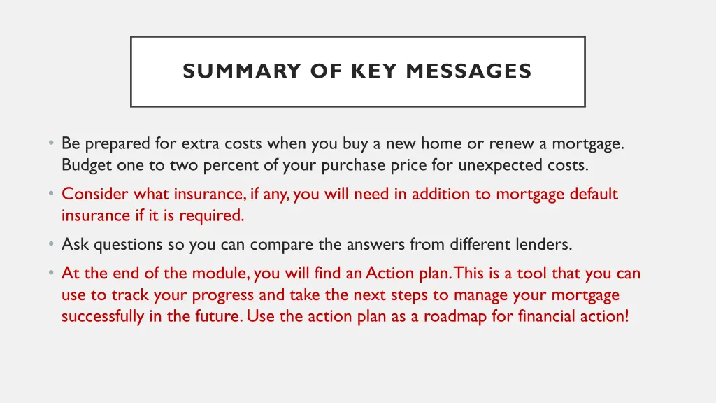 summary of key messages