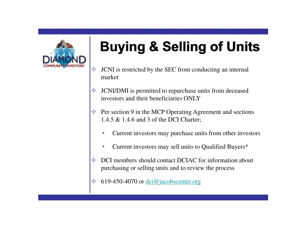 buying selling of units