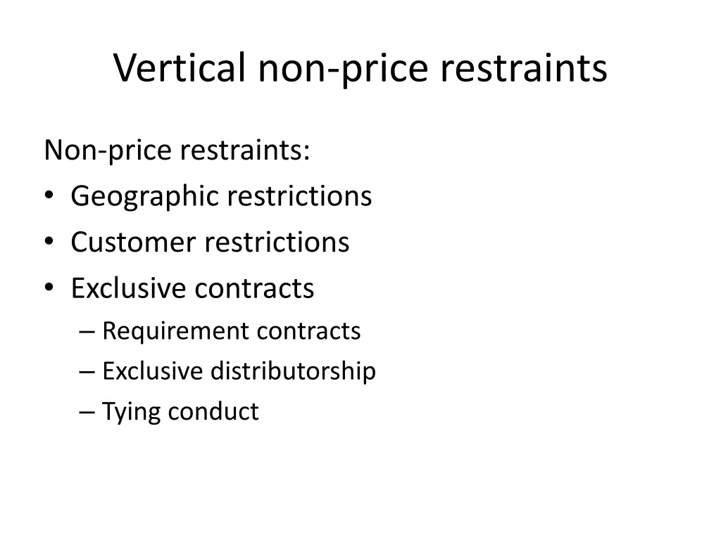 vertical non price restraints