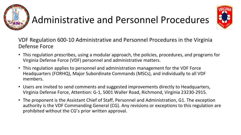 administrative and personnel procedures