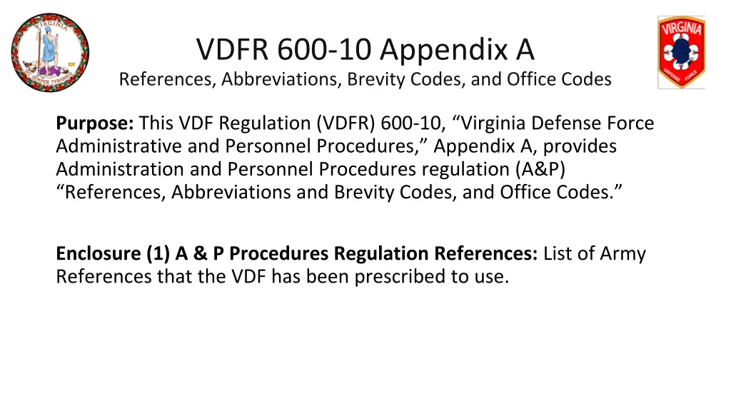 vdfr 600 10 appendix a references abbreviations