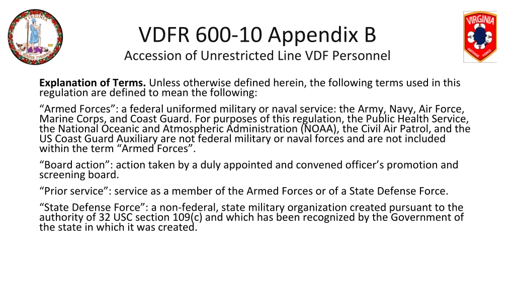 vdfr 600 10 appendix b accession of unrestricted 1