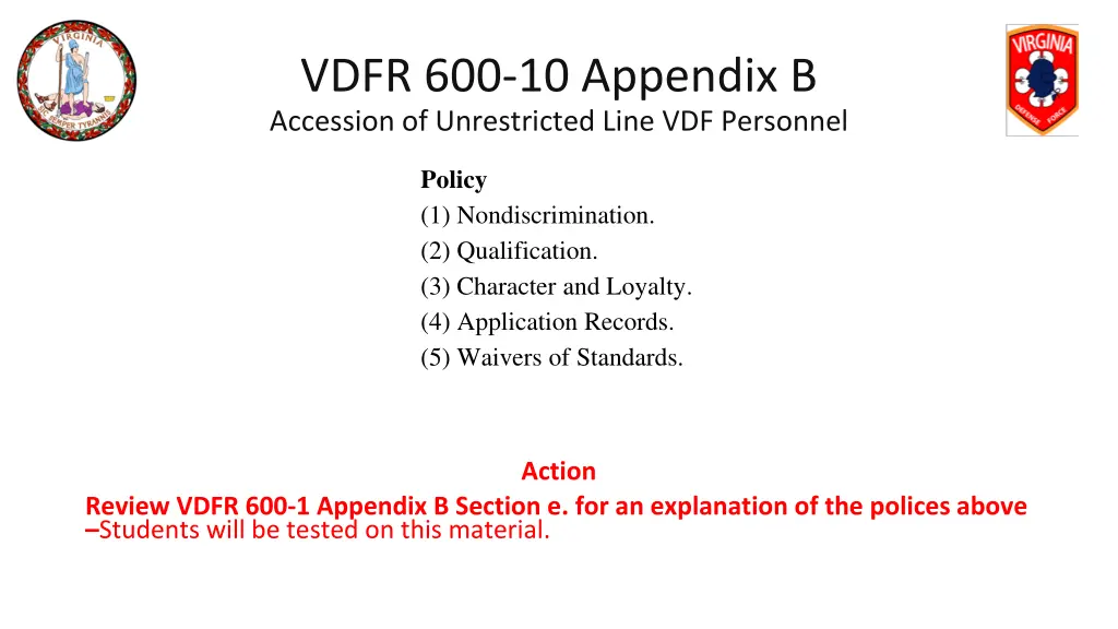 vdfr 600 10 appendix b accession of unrestricted 2