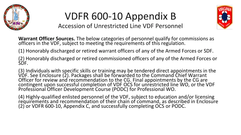 vdfr 600 10 appendix b accession of unrestricted 4
