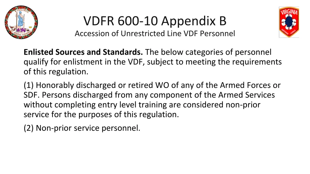 vdfr 600 10 appendix b accession of unrestricted 5