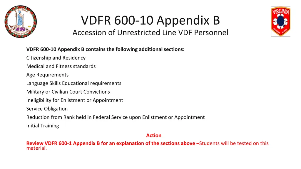 vdfr 600 10 appendix b accession of unrestricted 6