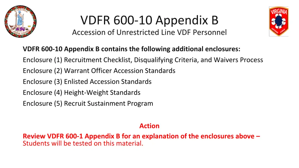 vdfr 600 10 appendix b accession of unrestricted 7