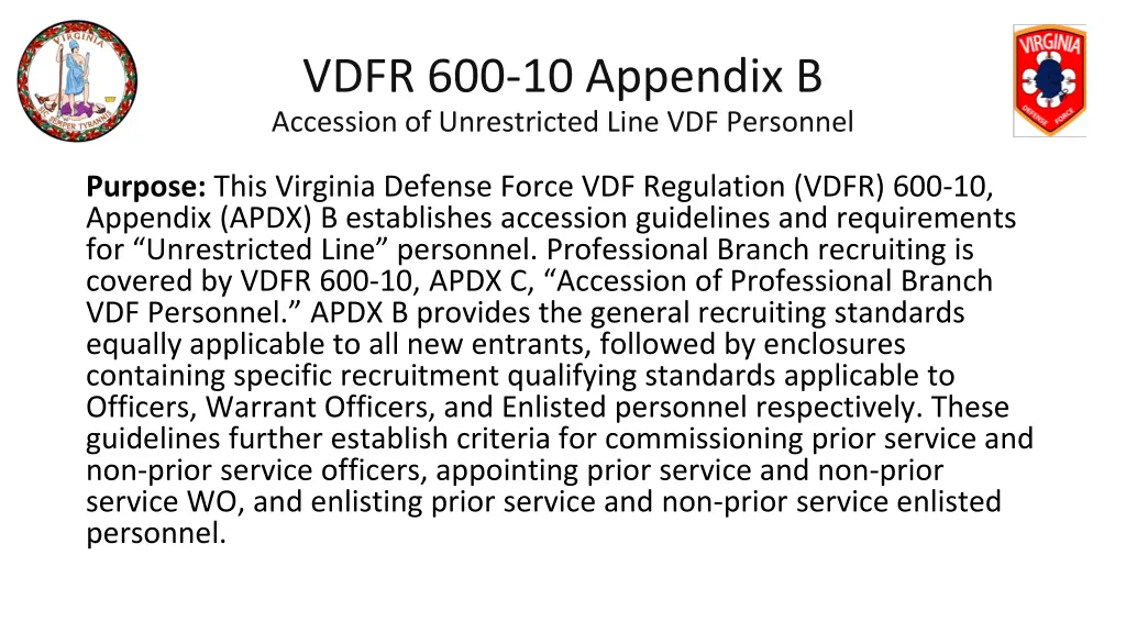 vdfr 600 10 appendix b accession of unrestricted
