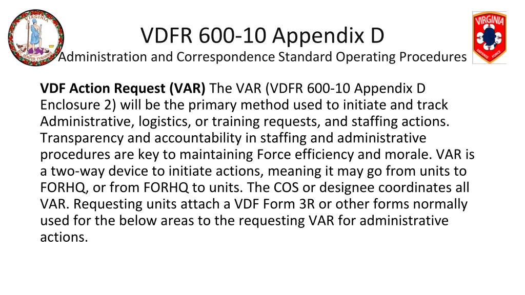 vdfr 600 10 appendix d administration 1