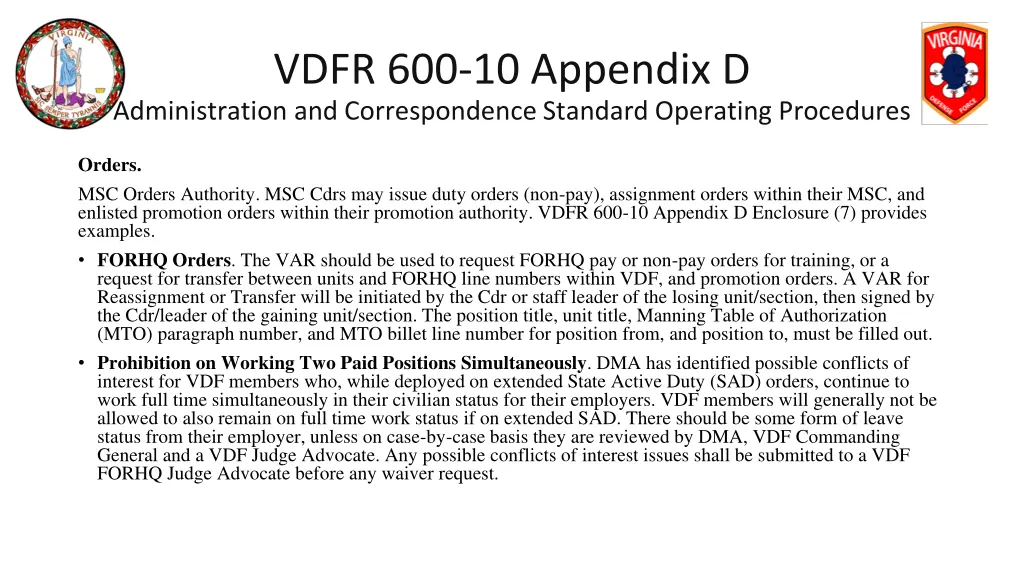 vdfr 600 10 appendix d administration 16