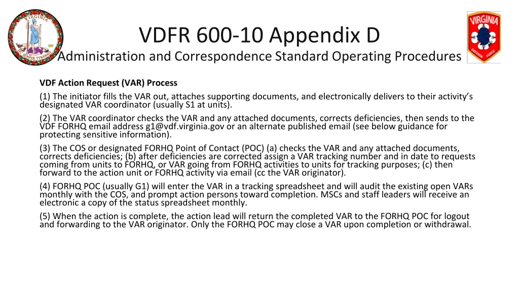 vdfr 600 10 appendix d administration 2