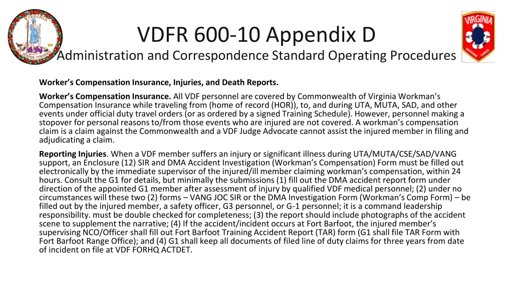 vdfr 600 10 appendix d administration 23