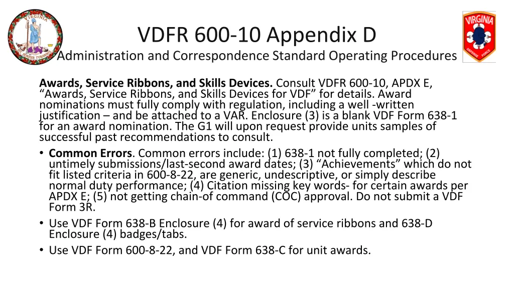 vdfr 600 10 appendix d administration 9