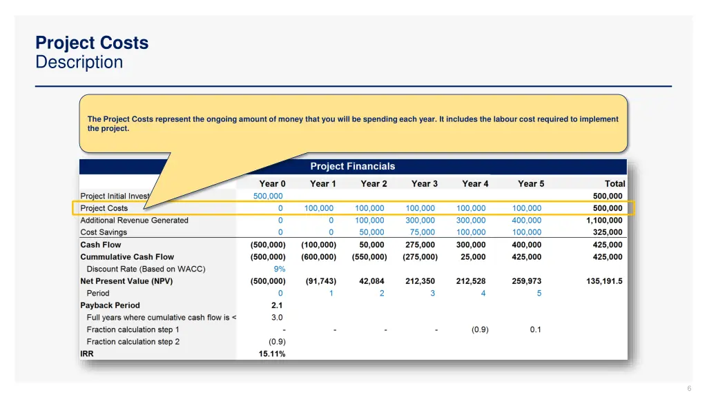 project costs description