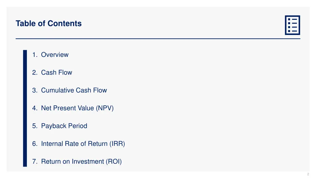 table of contents