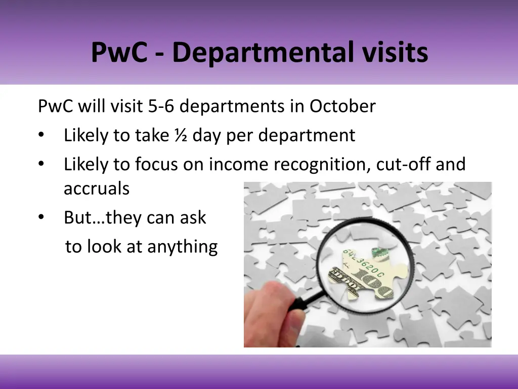 pwc departmental visits