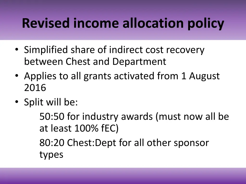 revised income allocation policy