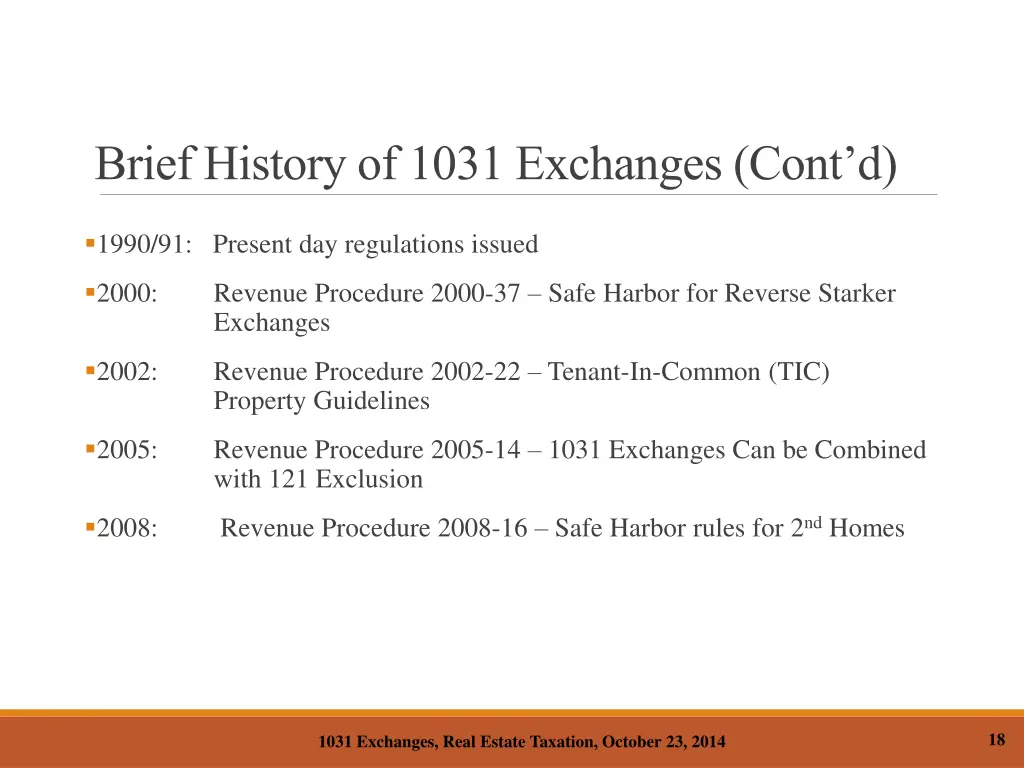brief history of 1031 exchanges cont d