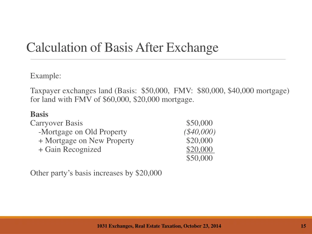 calculation of basis after exchange