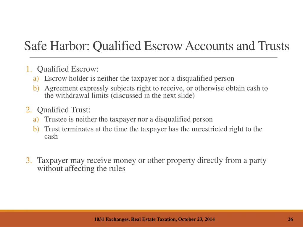safe harbor qualified escrow accounts and trusts