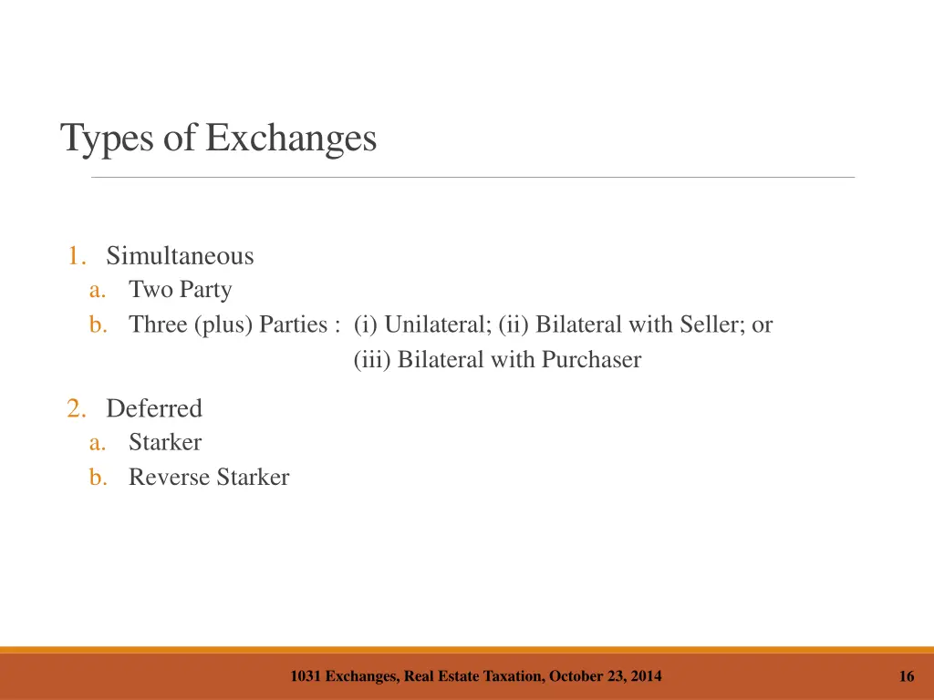 types of exchanges