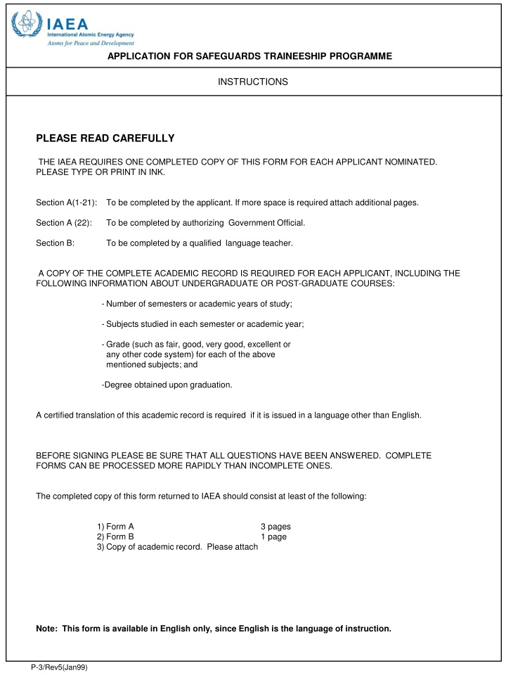 application for safeguards traineeship programme