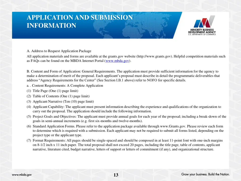 application and submission information