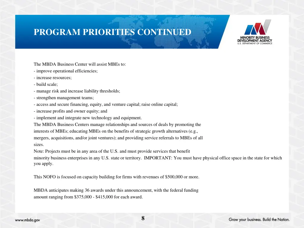 program priorities continued