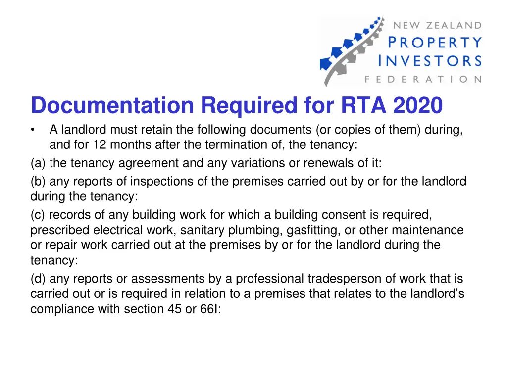 documentation required for rta 2020 a landlord