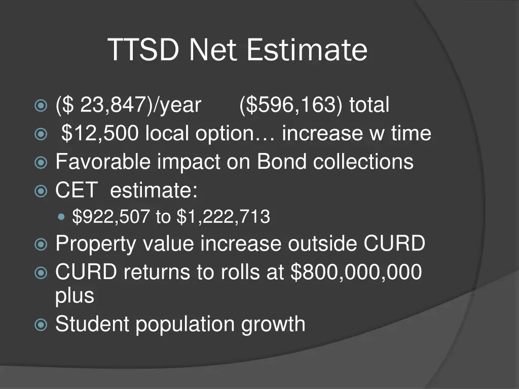 ttsd net estimate