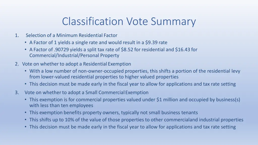 classification vote summary