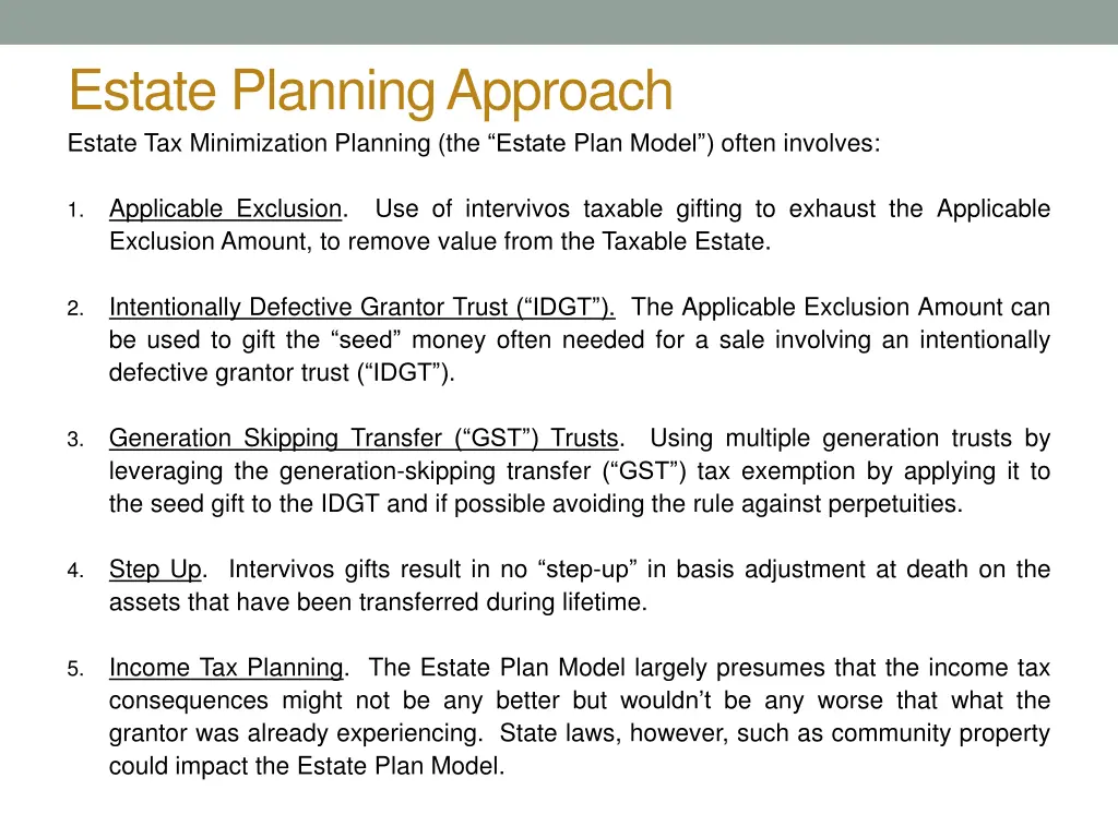estate planning approach estate tax minimization