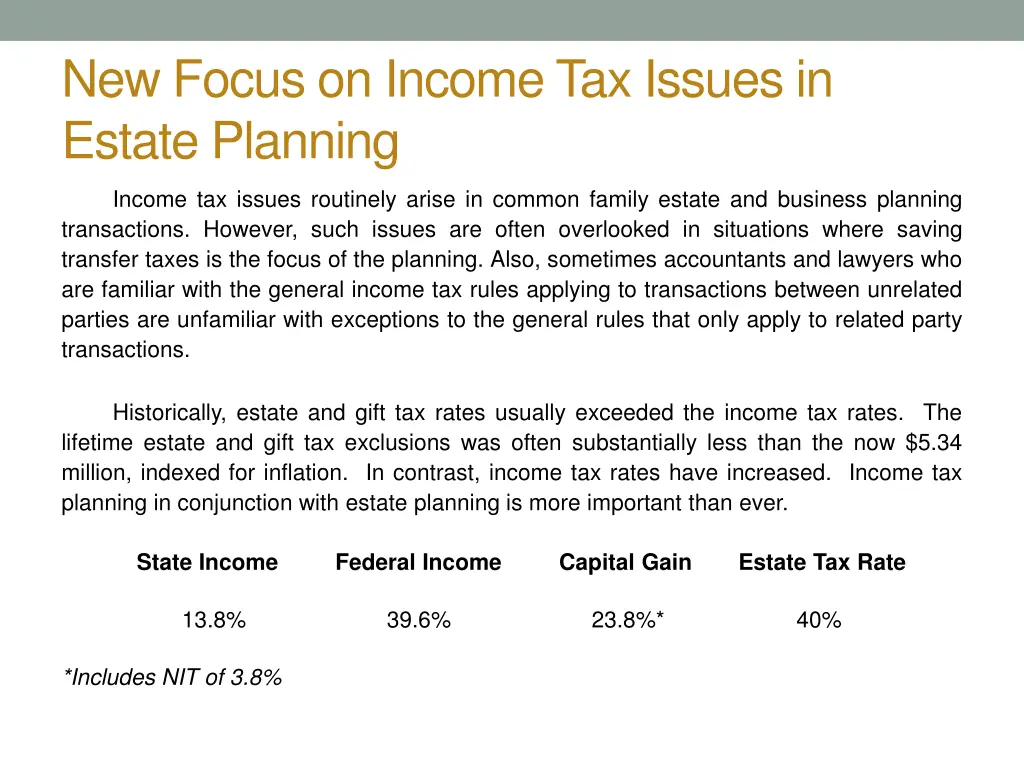 new focus on income tax issues in estate planning