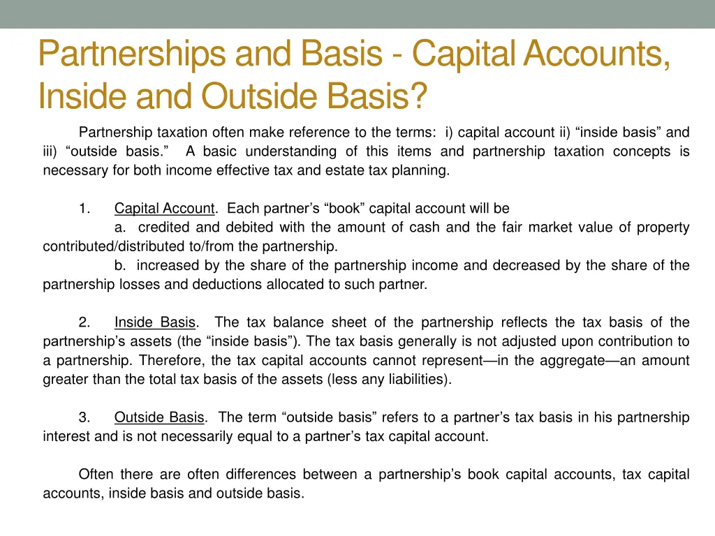 partnerships and basis capital accounts inside