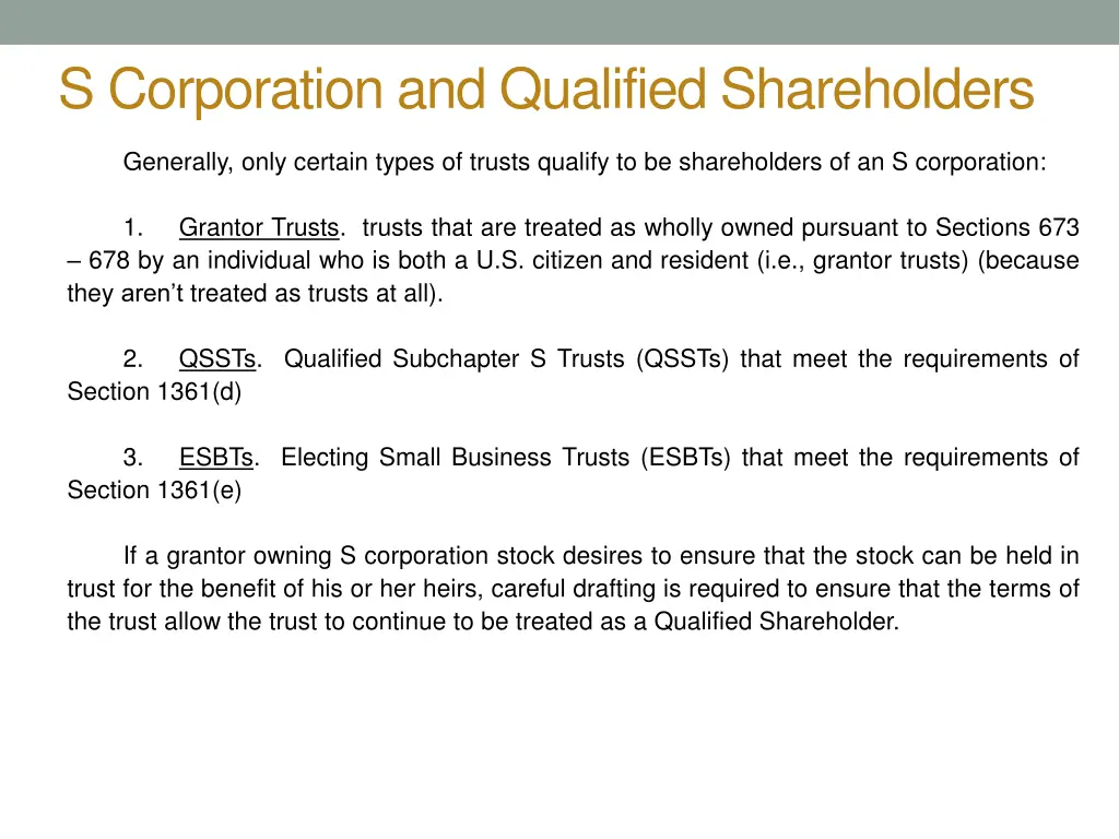 s corporation and qualified shareholders