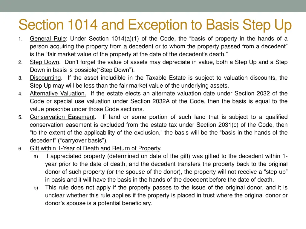 section 1014 and exception to basis step