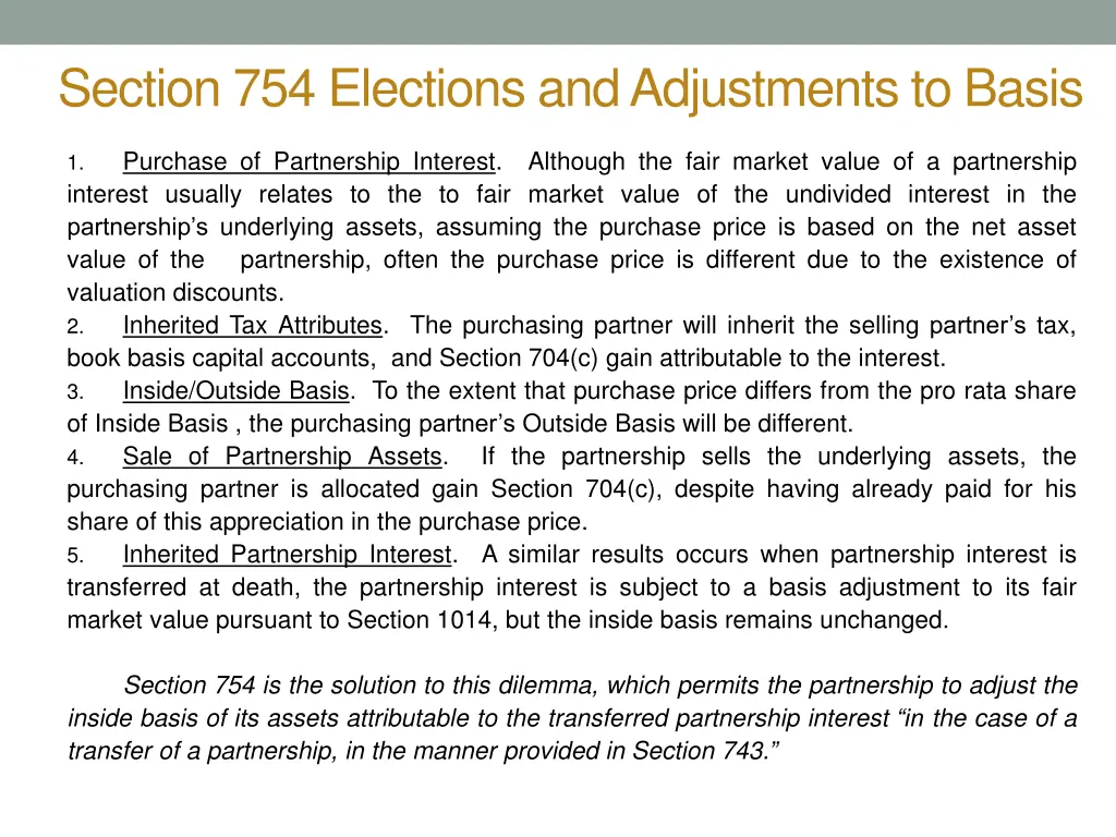 section 754 elections and adjustments to basis
