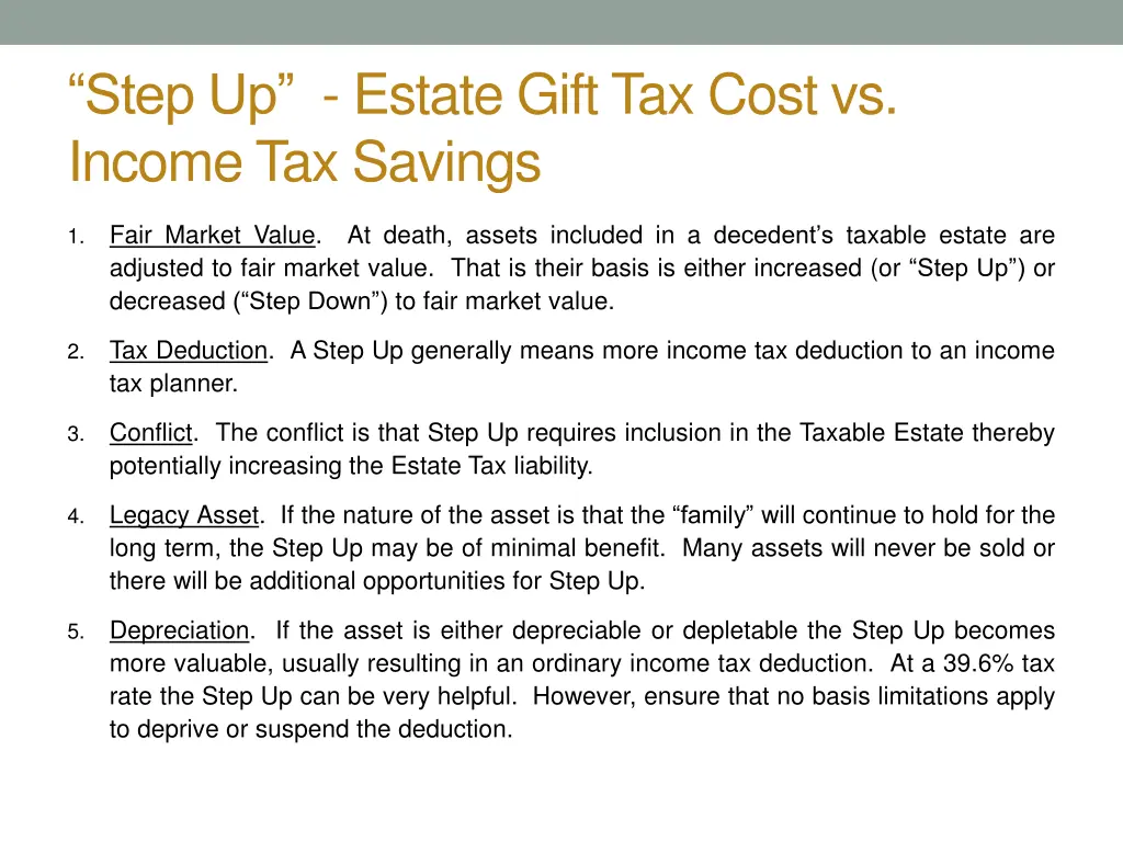 step up estate gift tax cost vs income tax savings