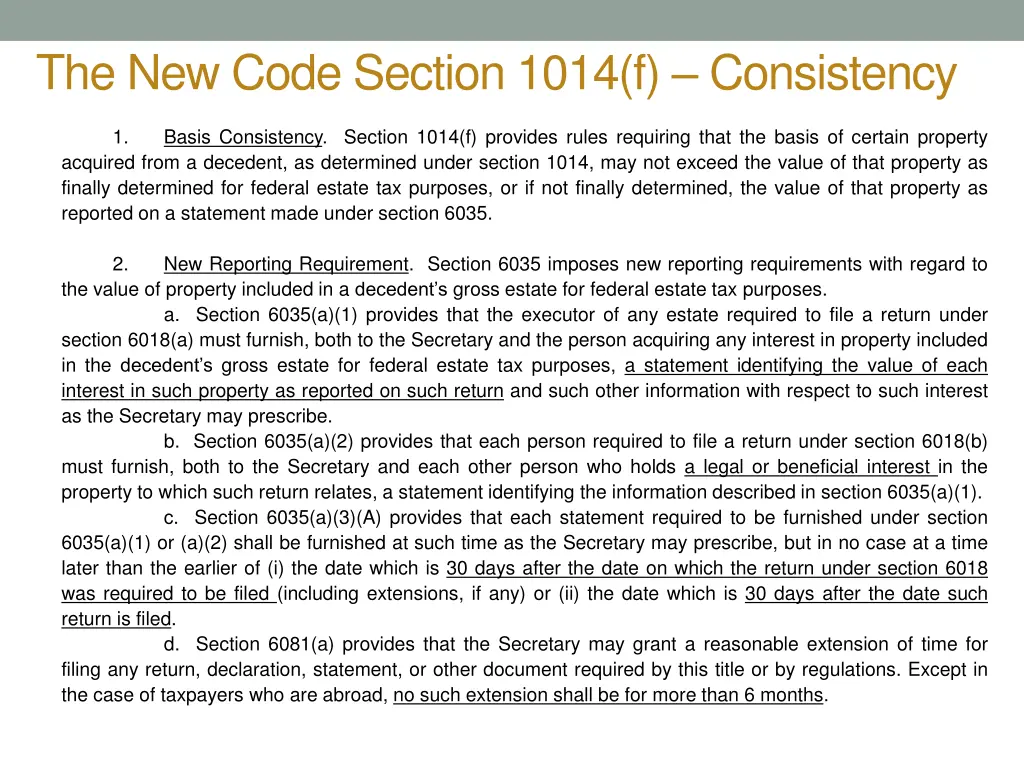 the new code section 1014 f consistency