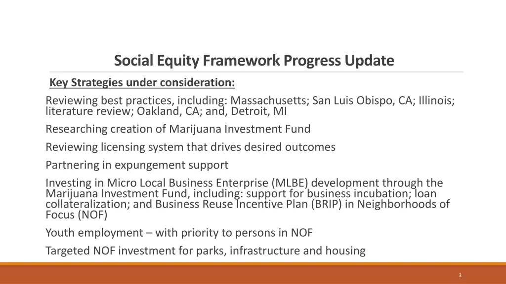 social equity framework progress update 1