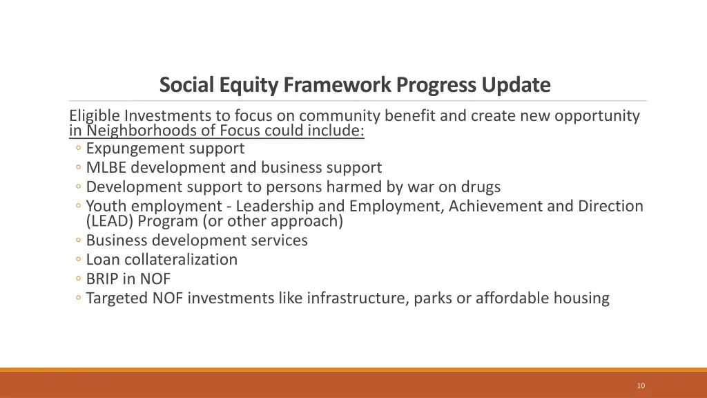 social equity framework progress update 8