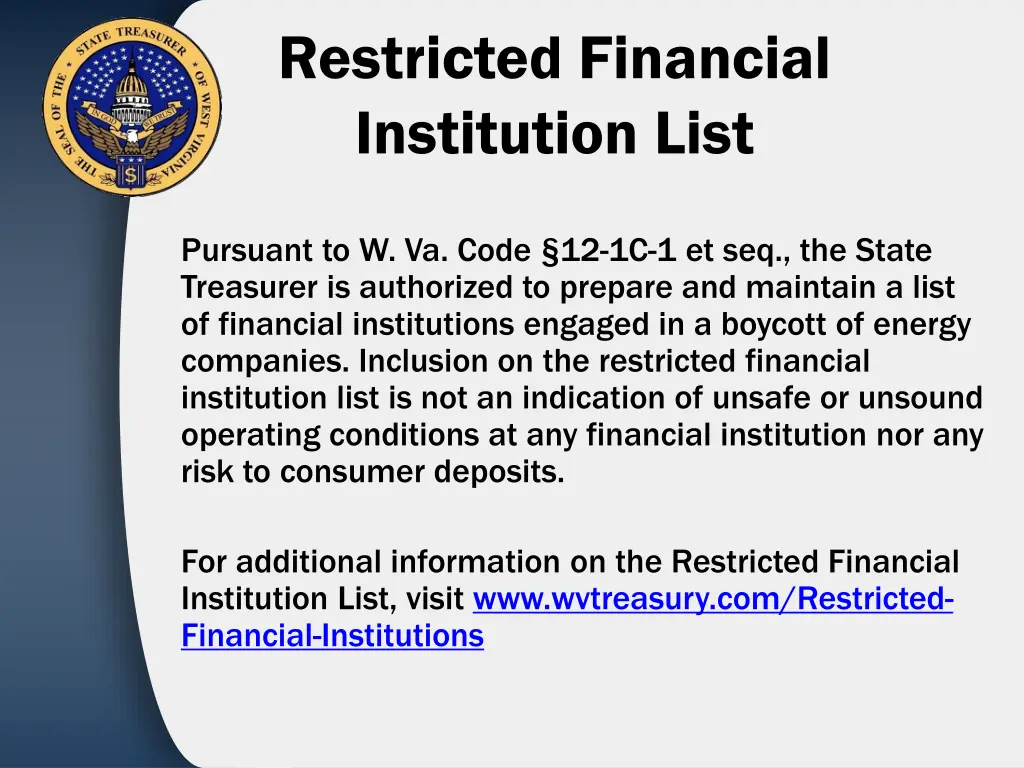 restricted financial institution list