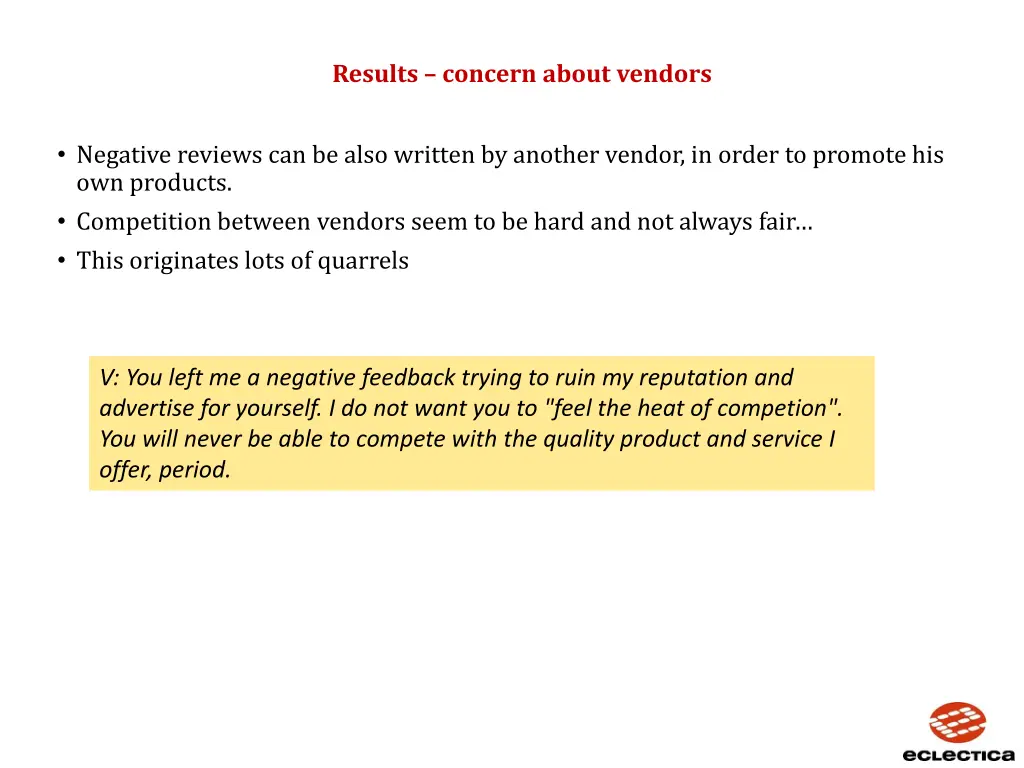 results concern about vendors 1