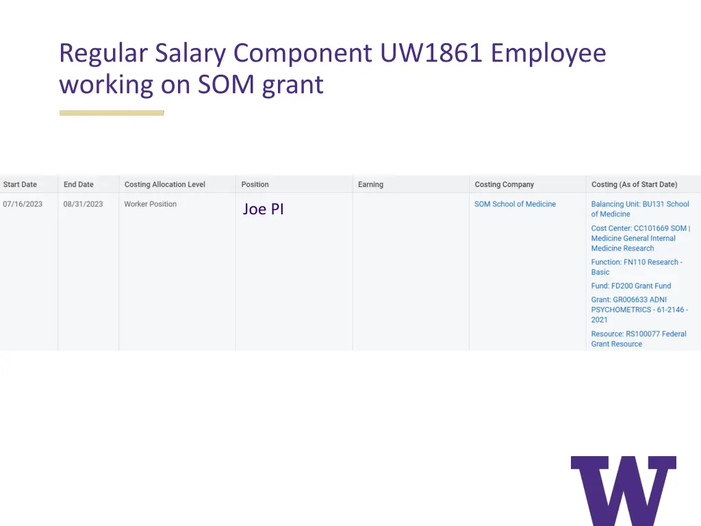 regular salary component uw1861 employee working