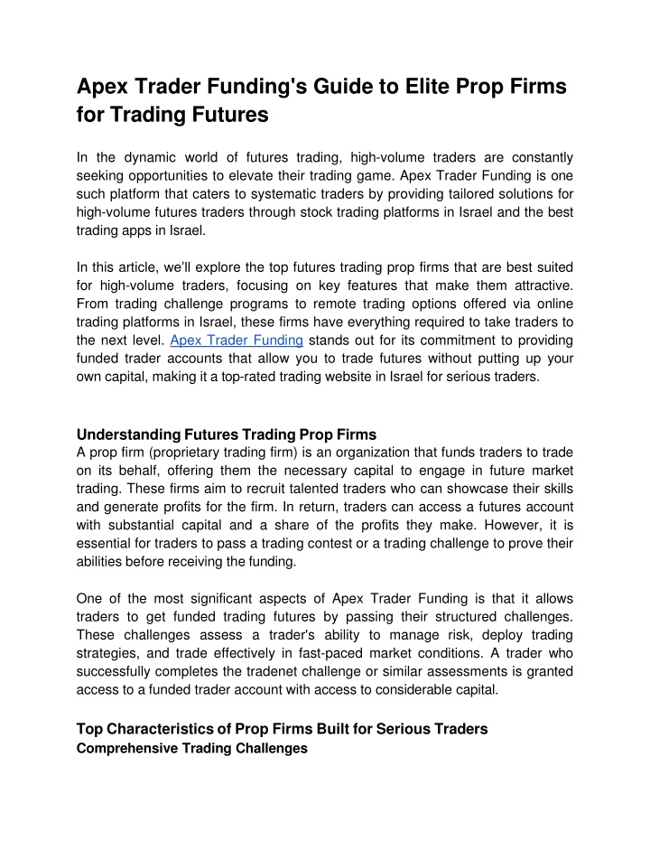 apex trader funding s guide to elite prop firms