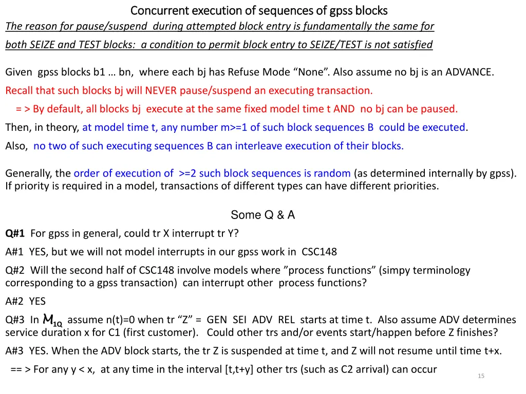 concurrent execution of sequences of gpss blocks