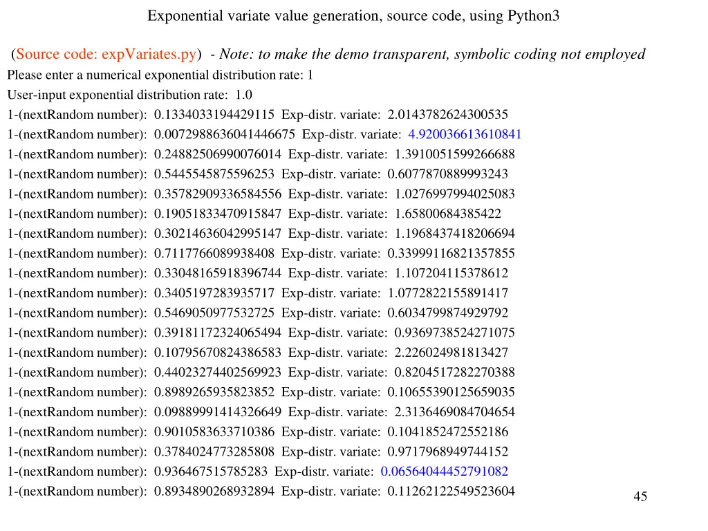 exponential variate value generation source code 1